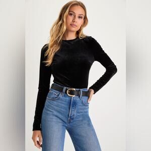 Lulus Dramatic Presence Black Velvet Lace Backless Bodysuit